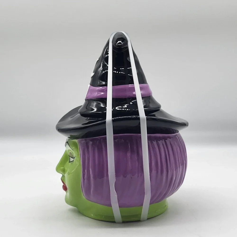 Halloween Witch Cookie Jar Green Face Purple Hair Black Hat 2026 NEW 9.5